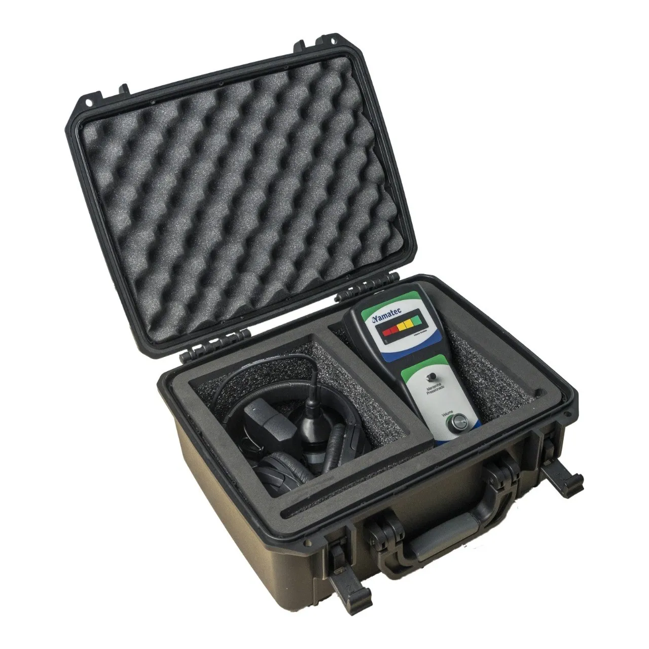 Maleta com equipamento profissional de geofone para detecção de vazamentos